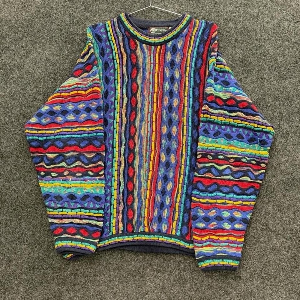 Vintage Tundra 3D Knit Coogi Style Multicolor Sweater Mens XL Textured
